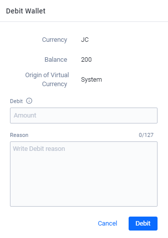 Debit a Player&#39;s Sub-Wallet Details